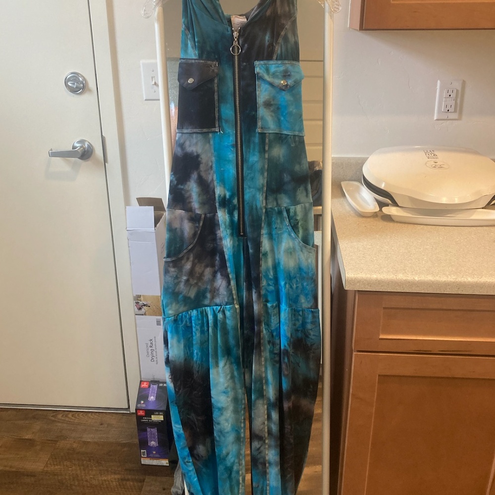 Autumn Teneyl Blue and Black tie dye Jumpsuit
